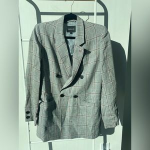 Linen Checked Grey Women Blazer